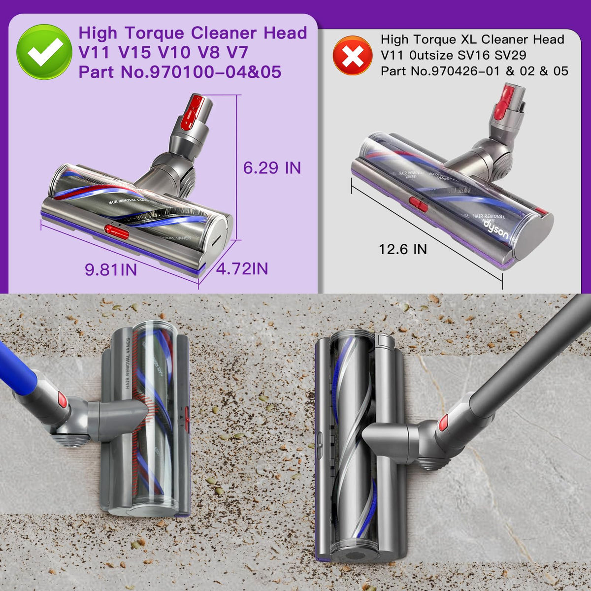 Lemige Upgrade V11 head angled view demonstrates cleaning under furniture