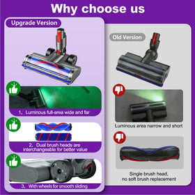 Lemige full-area LED green light revealing hidden debris on Dyson