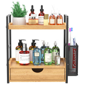 LEMİKKLE bathroom counter organizer with side basket keeps brushes and tools organized and within reach.