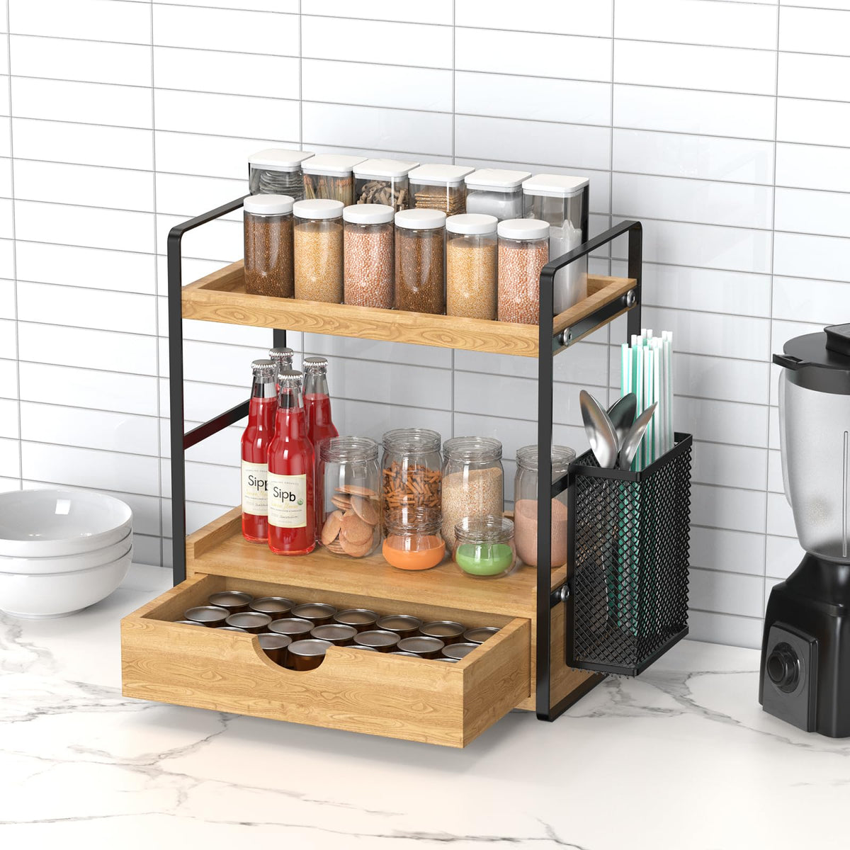LEMIKKLE versatile counter organizer for kitchen, bathroom, and vanity.
