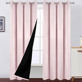 LEMOMO baby pink curtains front view showing full-length panels and soft texture.