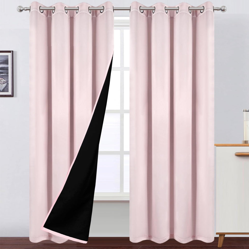 LEMOMO baby pink curtains front view showing full-length panels and soft texture.