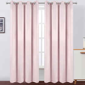 LEMOMO baby pink curtains 8 silver grommets closeup for easy hanging.