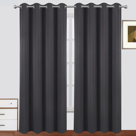 LEMOMO dark-grey panel hanging with silver grommets for smooth operation.