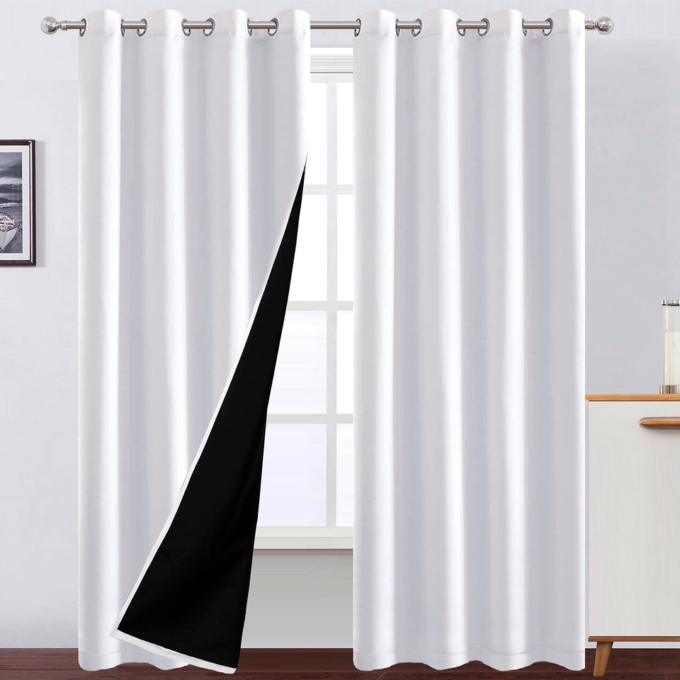 LEMOMO blackout curtains 52x84 with white liner provide privacy and light control.