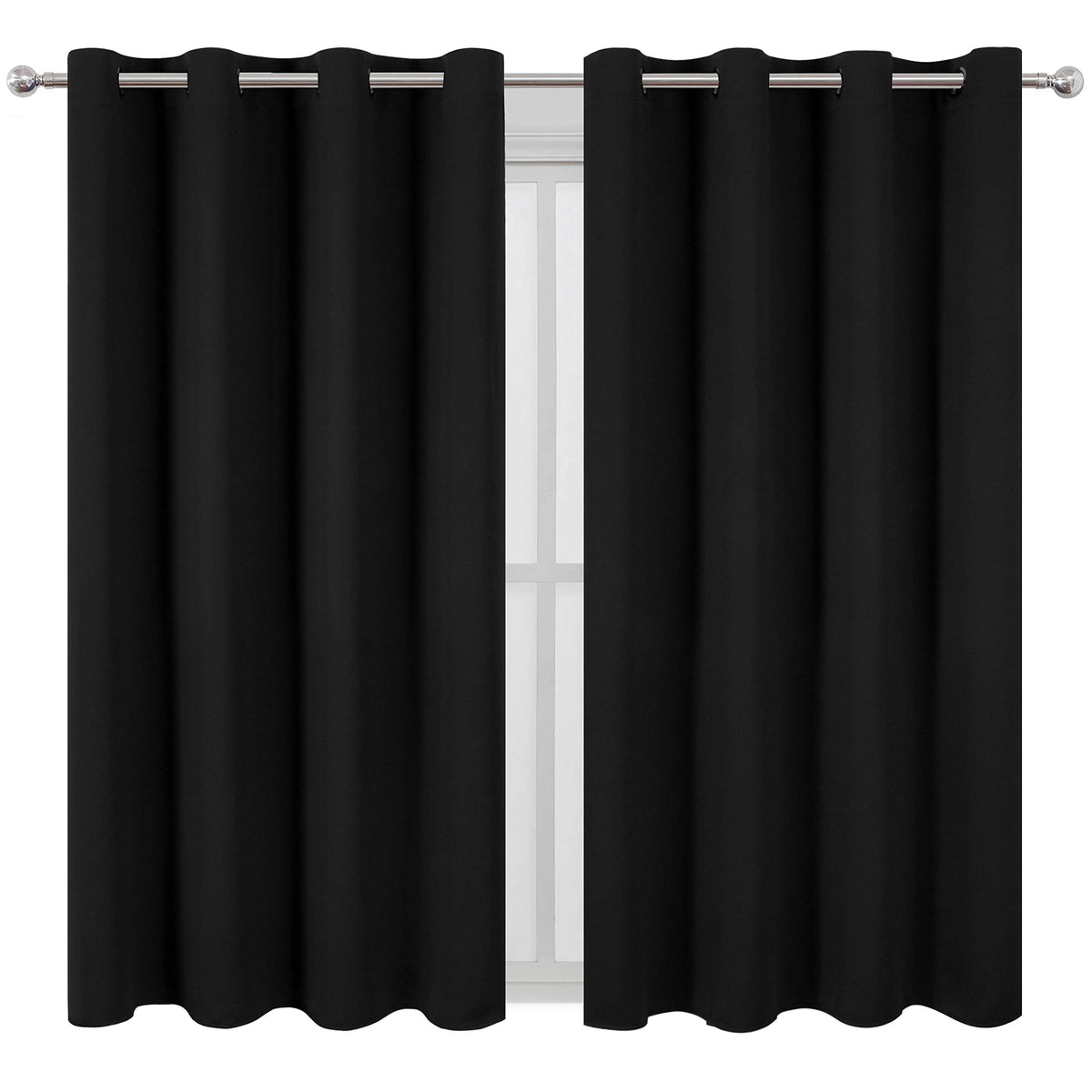 LEMOMO blackout curtains 63-inch length frame a tall window for deeper shade.