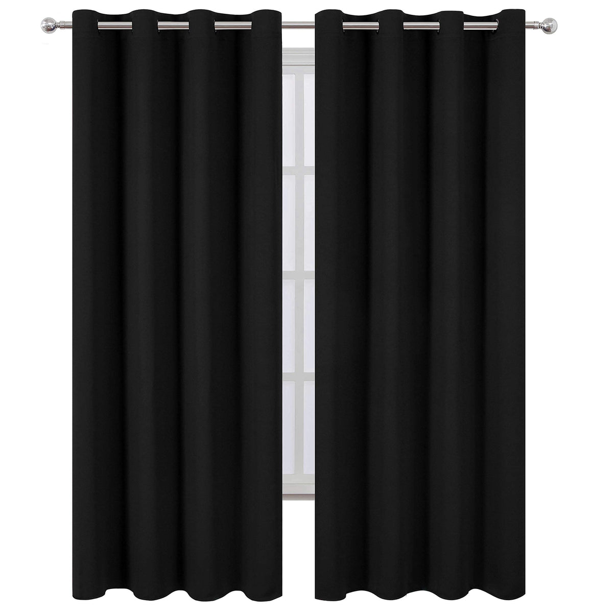 LEMOMO blackout curtains panel with eight silver grommets for easy hanging.
