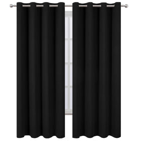 LEMOMO blackout curtains panel with eight silver grommets for easy hanging.