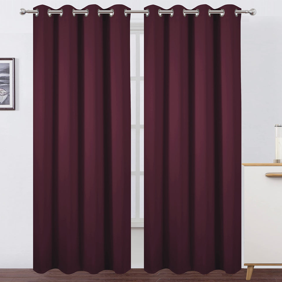 LEMOMO burgundy red thermal curtain fabric closeup highlighting smooth texture and light control
