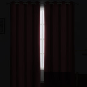LEMOMO burgundy red thermal curtain packaging shows two panels ready to hang