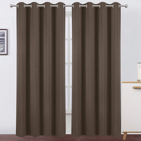 LEMOMO chocolate brown thermal blackout curtains, side view, block light for soothing, uninterrupted sleep.