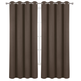 LEMOMO chocolate brown thermal blackout curtains, on-window install, enhance privacy and reduce external glare.