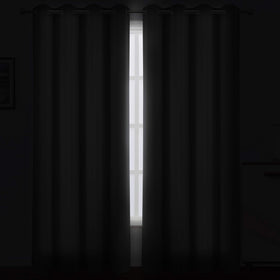 LEMOMO grey blackout curtains bedroom scene demonstrates dark ambiance for restful sleep and privacy.