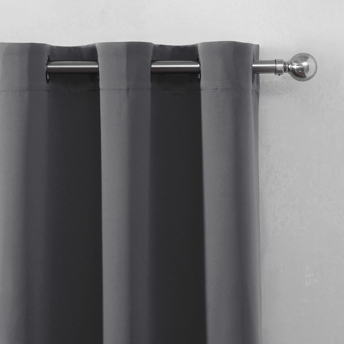LEMOMO grey blackout curtains grommet detail shows sturdy 1.6 inch opening for easy hanging.