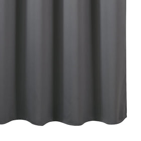 LEMOMO grey blackout curtains in a dim room show dramatic room darkening and cozy atmosphere.