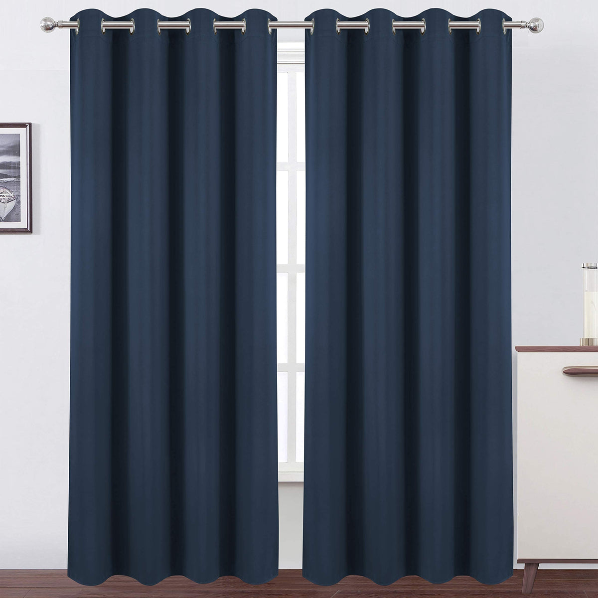 LEMOMO navy blue blackout curtains with grommets, ready to install