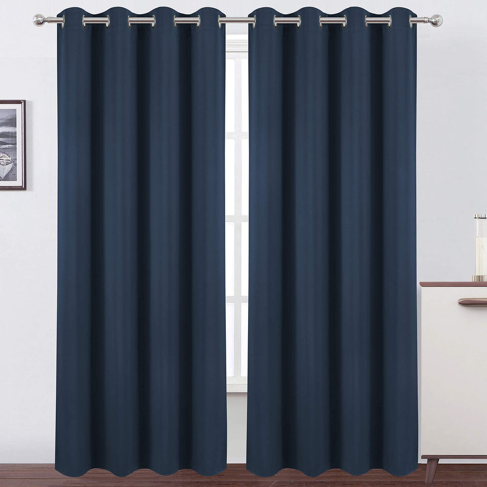 LEMOMO navy blue blackout curtains with grommets, ready to install