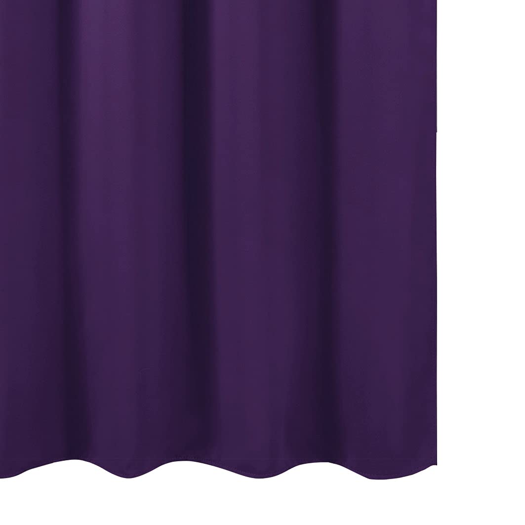 LEMOMO purple blackout curtains care and washable label visible for easy maintenance.