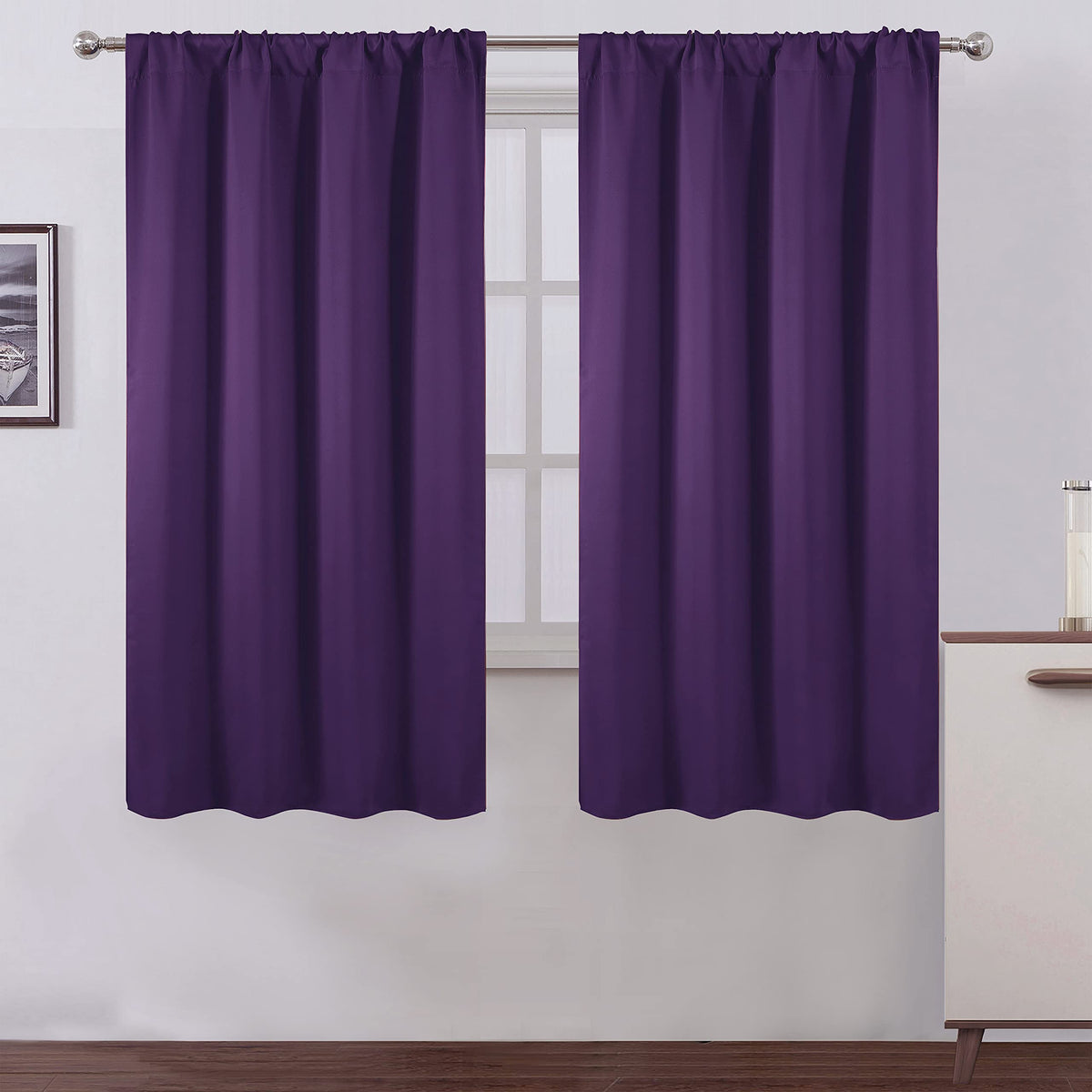 LEMOMO purple blackout curtains 42x63 panel close-up showing soft fabric and light control.