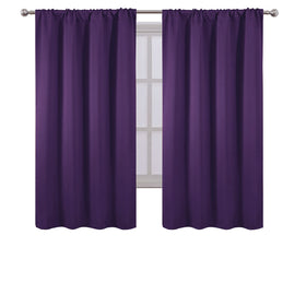 LEMOMO purple blackout curtains panel two in living room setup highlighting privacy.