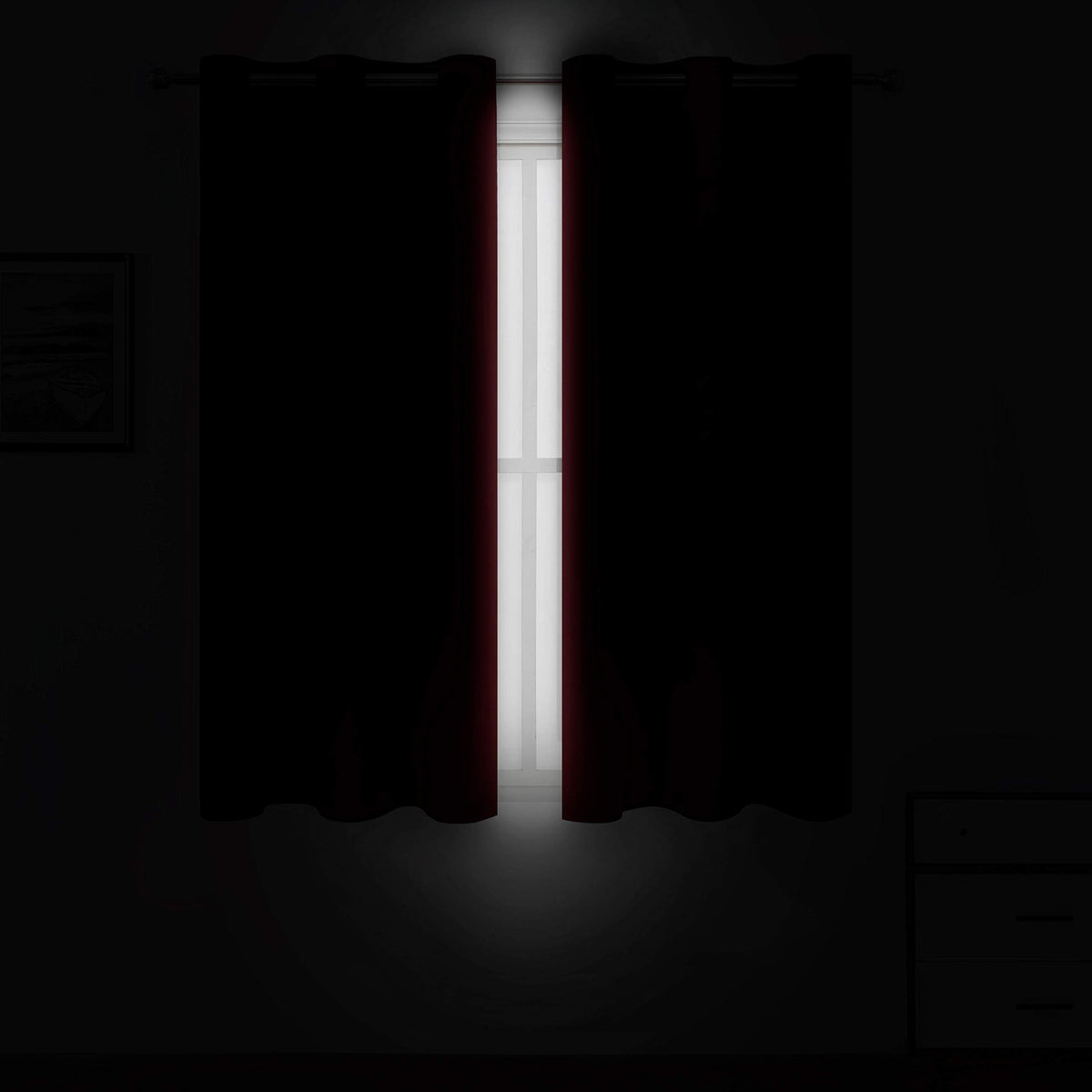 LEMOMO red curtains with 8 silver grommets for easy hanging