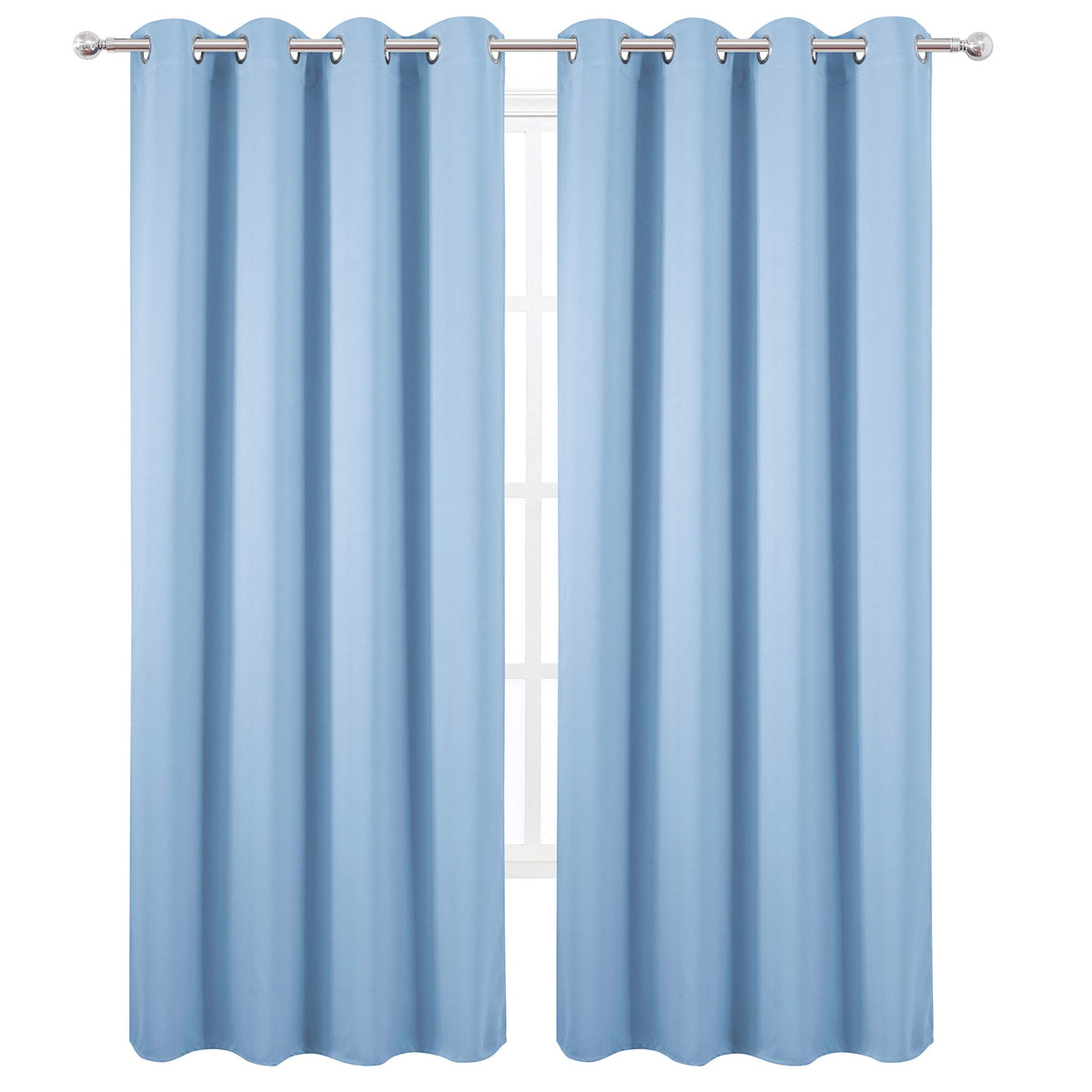LEMOMO sky blue panel with 8 silver grommets ready for hanging.