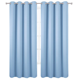 LEMOMO sky blue panel with 8 silver grommets ready for hanging.