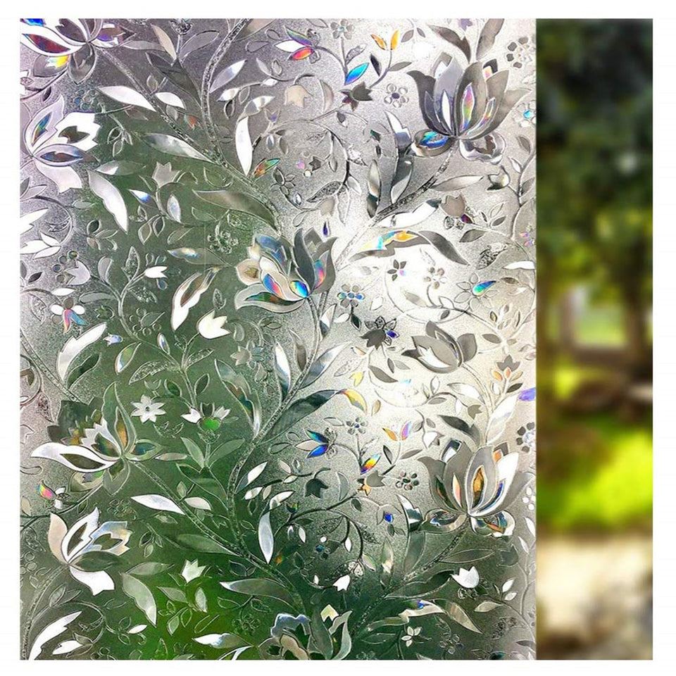 LEMON CLOUD Rainbow Tulip 3D stained glass window film adds decorative privacy and UV protection.
