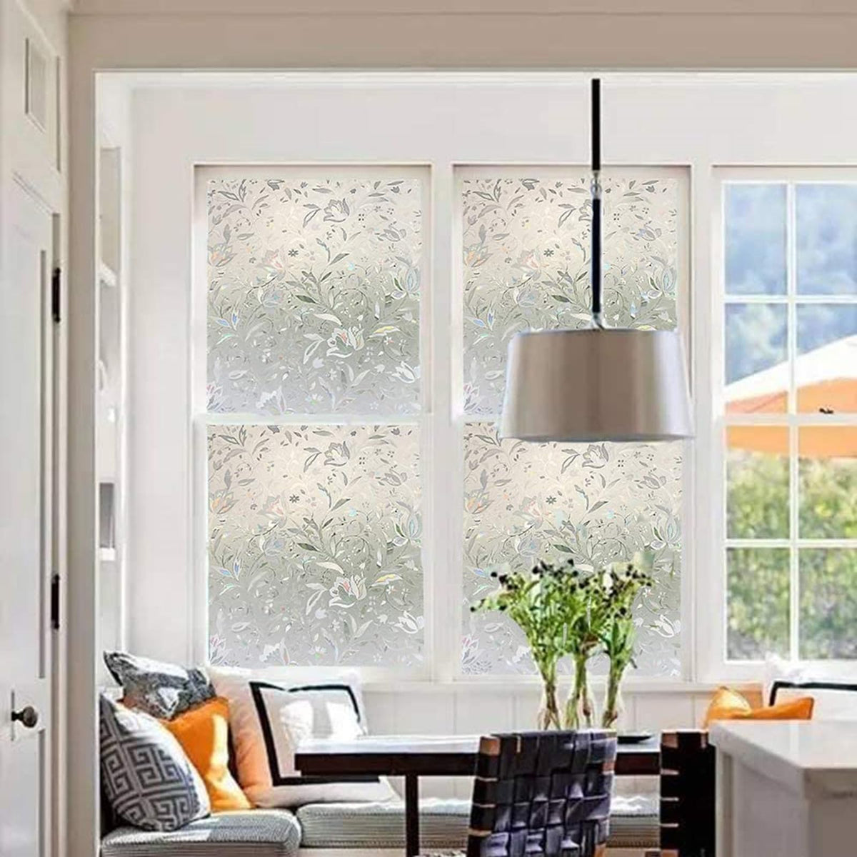 LEMON CLOUD Rainbow Tulip 3D stained glass window film creates a shimmering rainbow across glass.