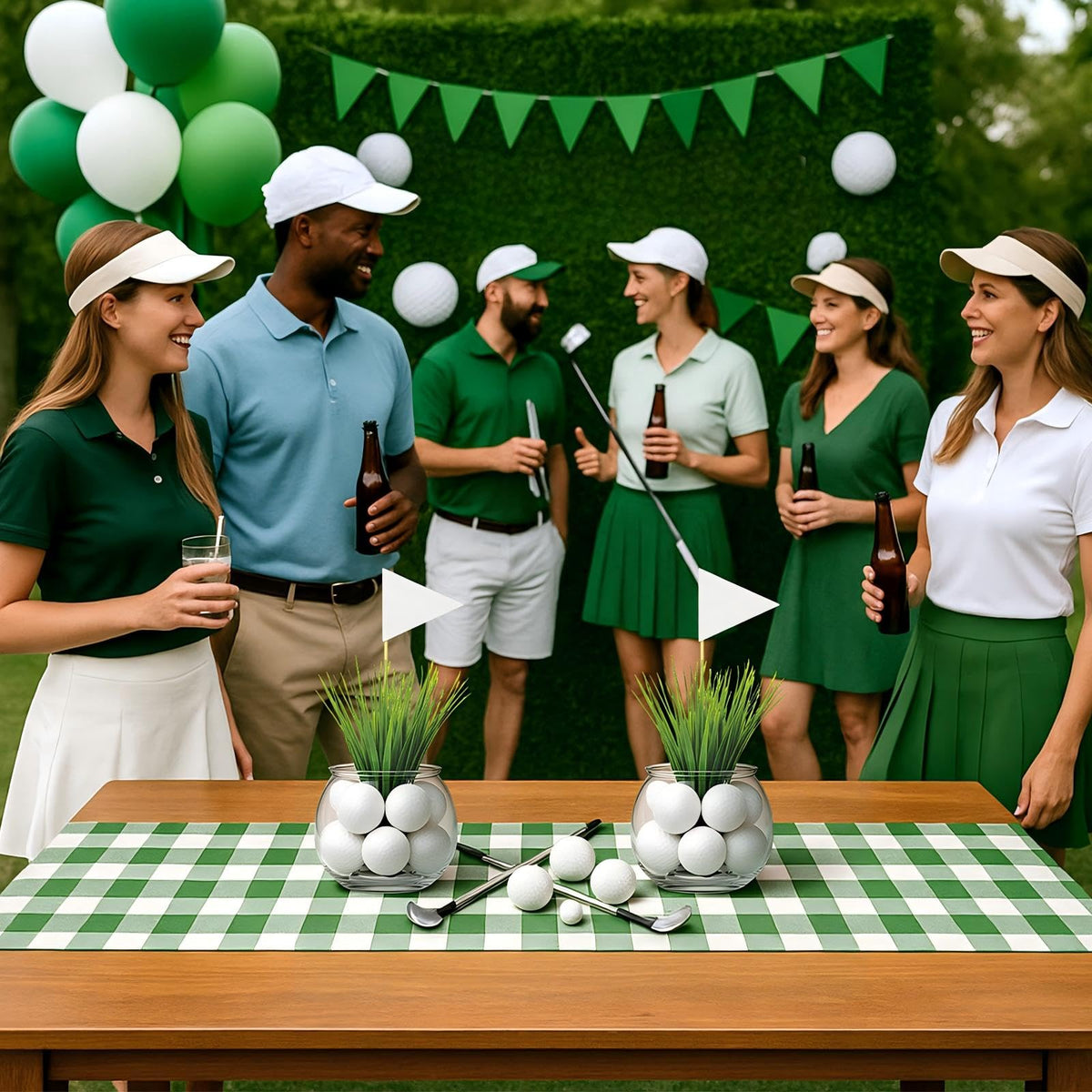 LemonRoad table decoration arrangement styled for a golf party theme.