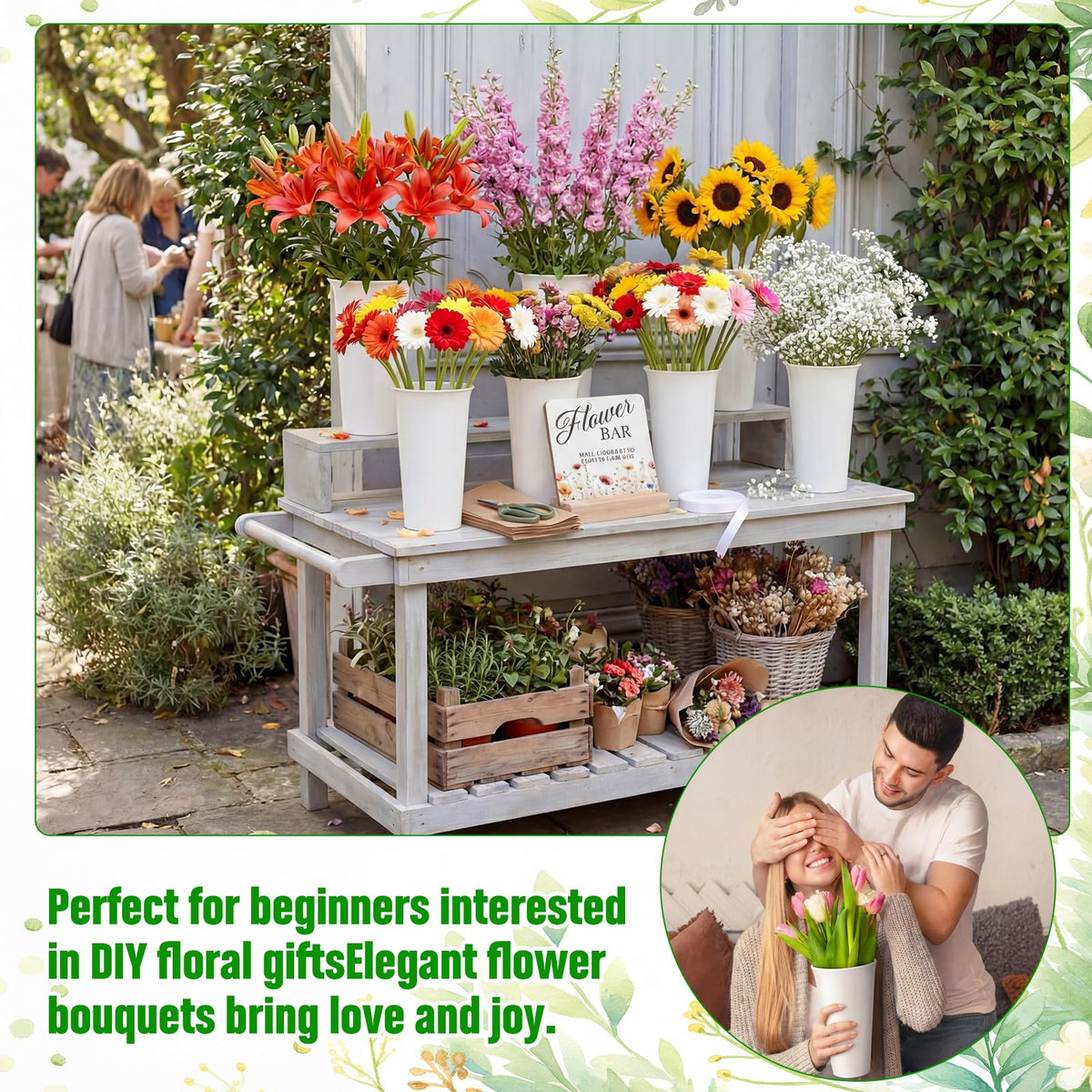 LemonRoad wedding decor setup showcases an interactive bouquet station ready to use.