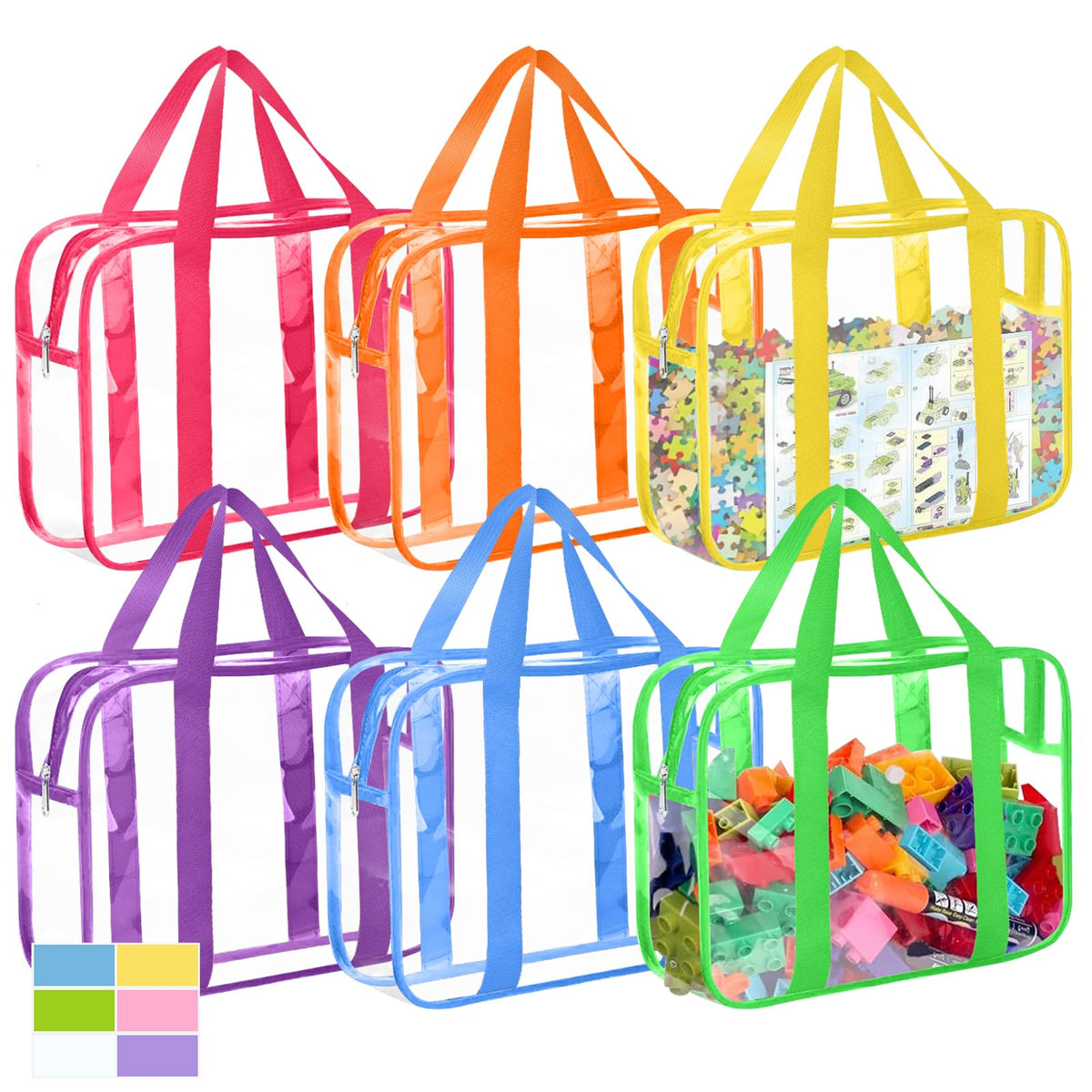 Lemoobolsa 6pcs large toy bags in colorful set for easy toy organization.