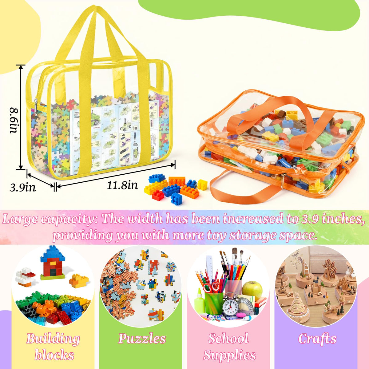 Lemoobolsa transparent PVC toy bags keep contents visible and dust-free.