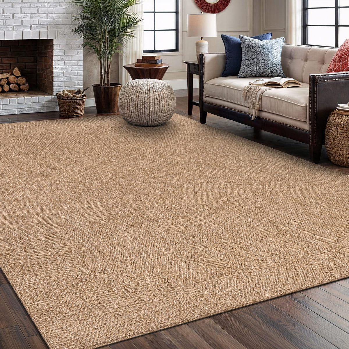 Lena Rug washable easy jute rug 5x7 in natural color for indoor and outdoor use.