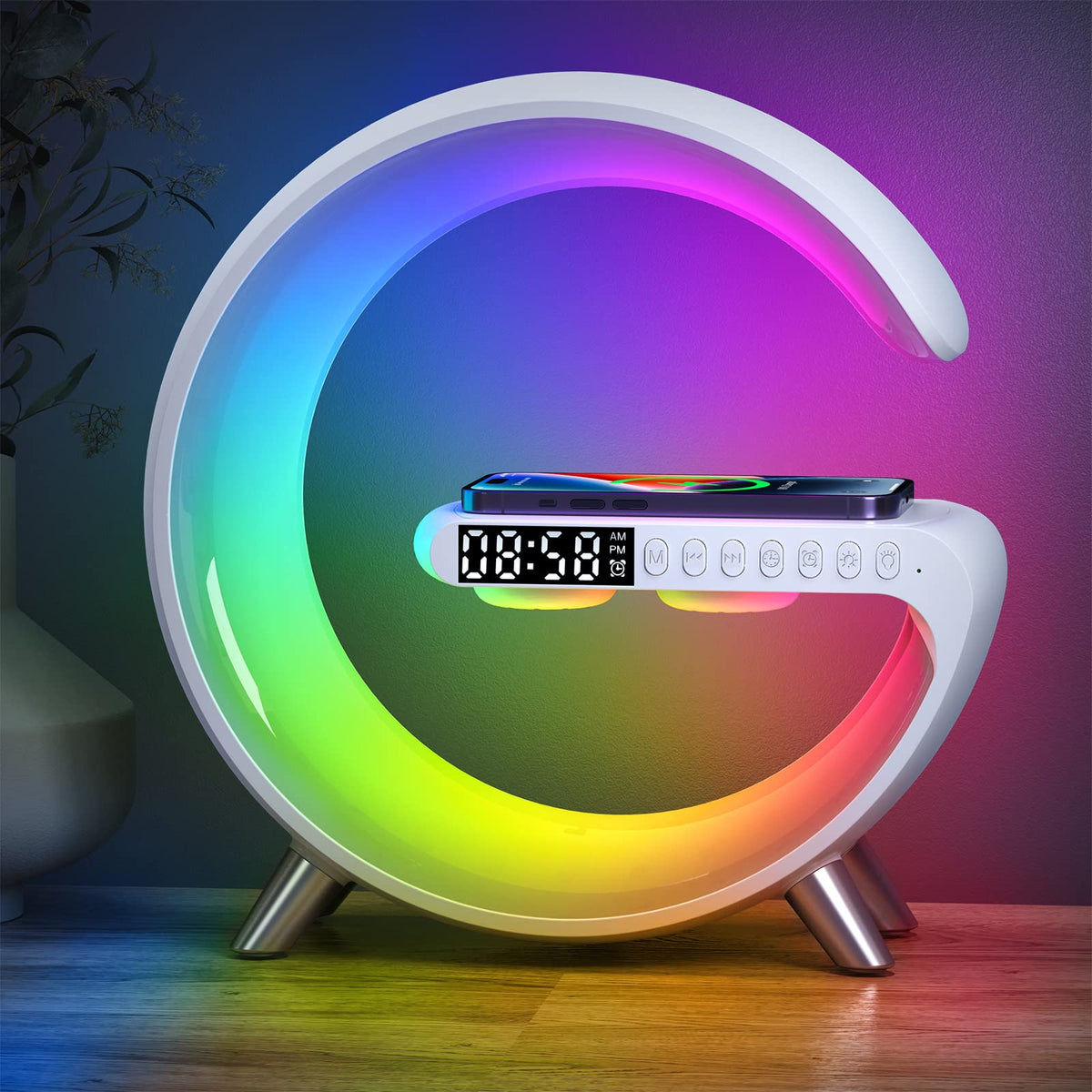 LENGLASS smart clock with wireless charger keeps your phone powered at the bedside.
