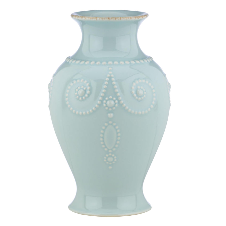 Lenox French Perle 8-inch Bluebell vase front view with beaded detailing for elegant bouquets.