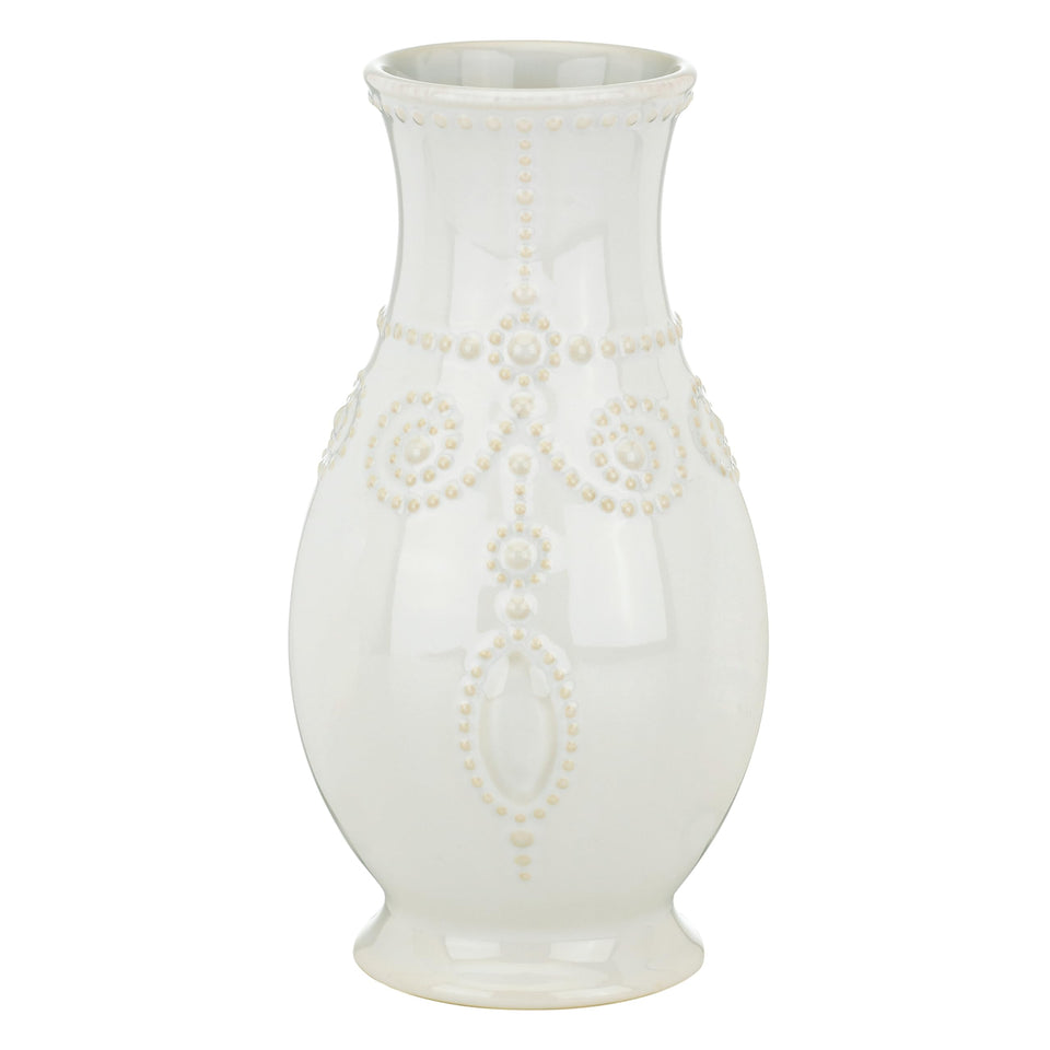 Lenox French Perle 8-inch fluted vase with beaded design for elegant single-flower displays.