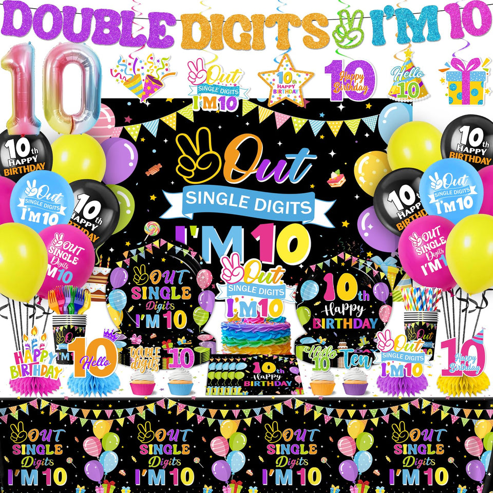 Lenyunge 10th birthday banner with double digits, ideal as a focal photo backdrop
