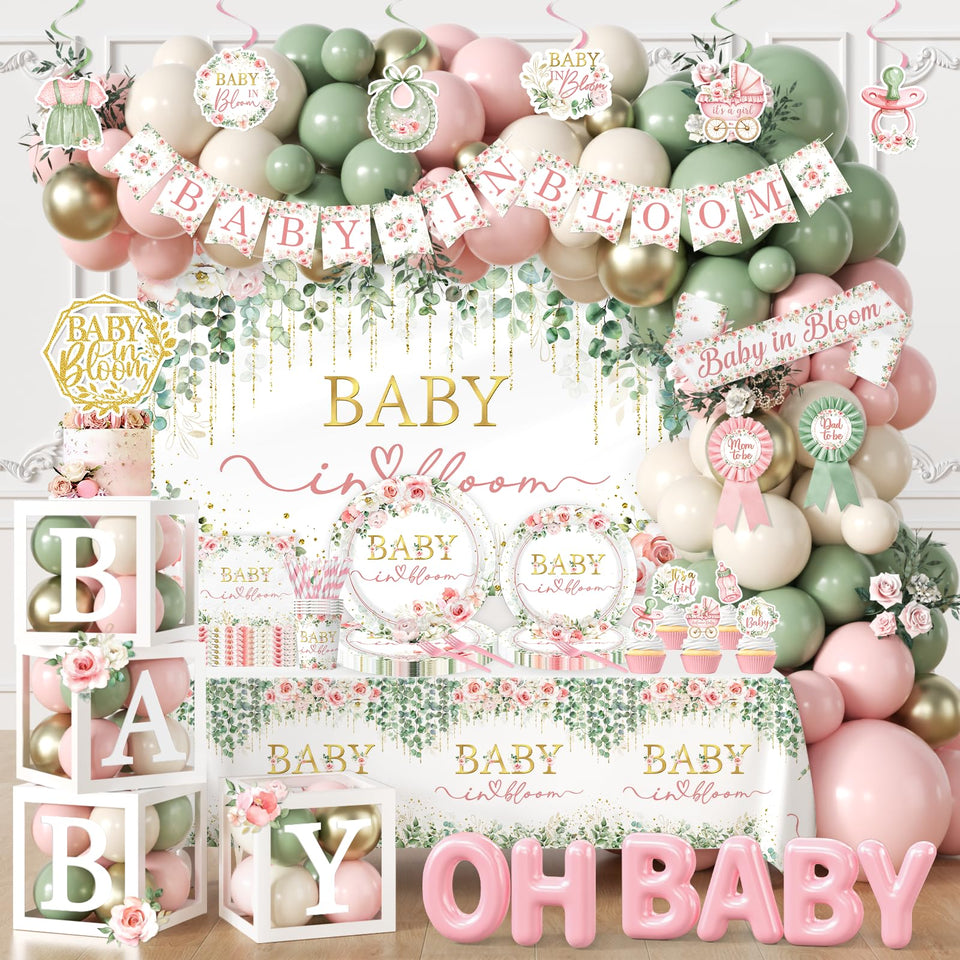 Lenyunge Floral Baby in Bloom banner backdrop for spring baby shower photos
