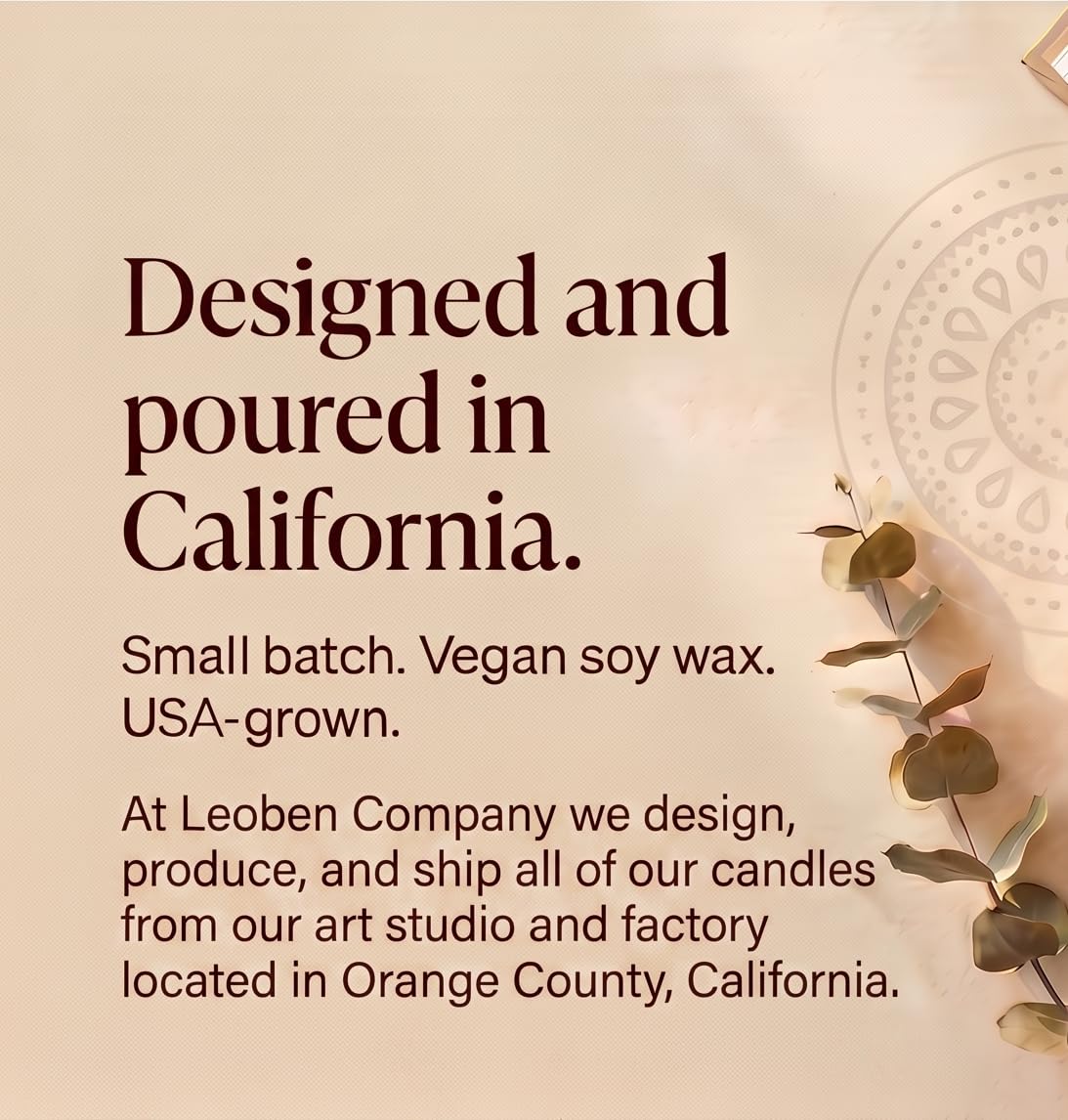 LEOBEN CO Amber Saffron candle shown in Huntington Beach studio for California craftsmanship.