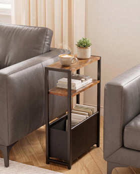 Leomonio narrow side table front view showing slim profile in a compact living space
