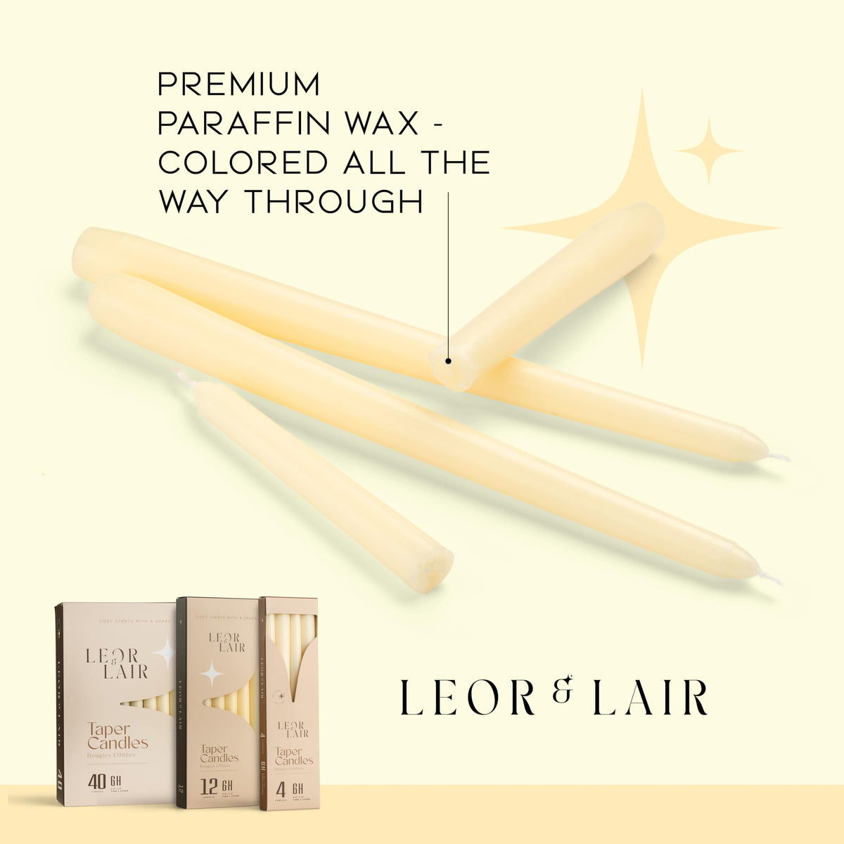 Restaurant dining ambiance enhanced by Leor & Lair ivory taper candles.