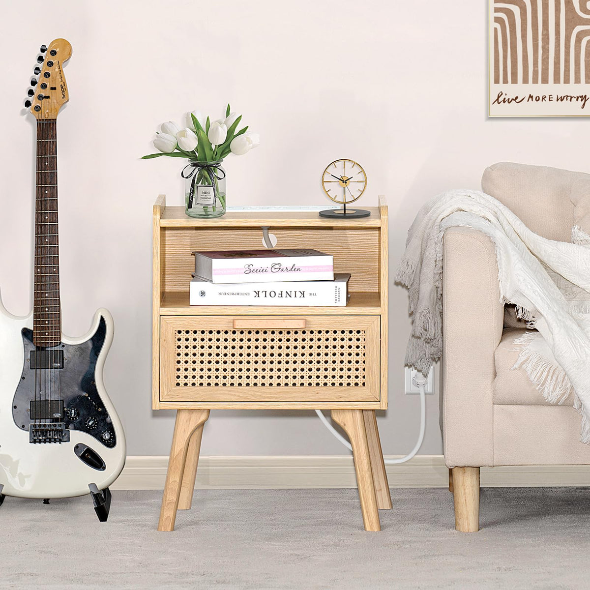 Lerliuo easy-assembly nightstand ships with labeled parts for quicker setup