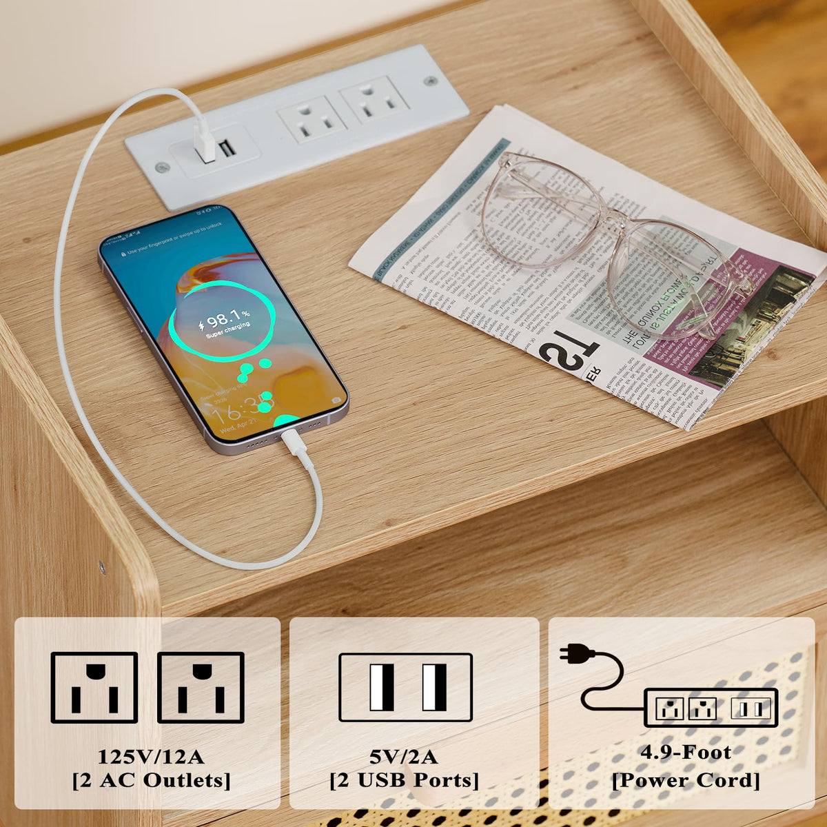 Lerliuo handmade wood legs nightstand emphasizes natural grain and craft quality