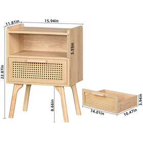 Lerliuo rattan nightstand with beech legs for sturdy support.
