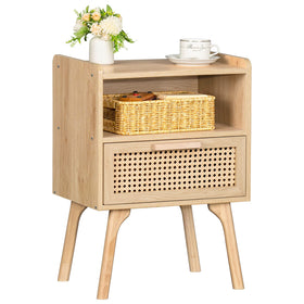 Lerliuo rattan nightstand front view showing natural texture and overall silhouette.