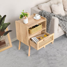Lerliuo rattan nightstand in-bedroom setup blends with decor.