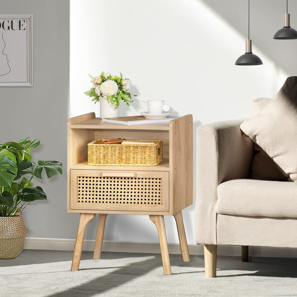 Lerliuo rattan nightstand mesh drawer highlight breathable design.