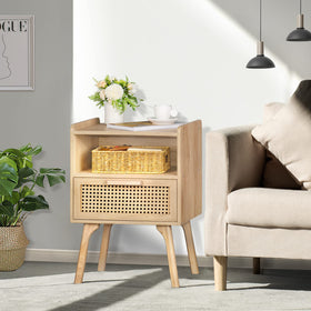 Lerliuo rattan nightstand mesh drawer highlight breathable design.