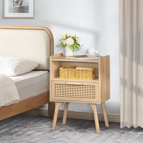 Lerliuo rattan nightstand packaged and ready for delivery.
